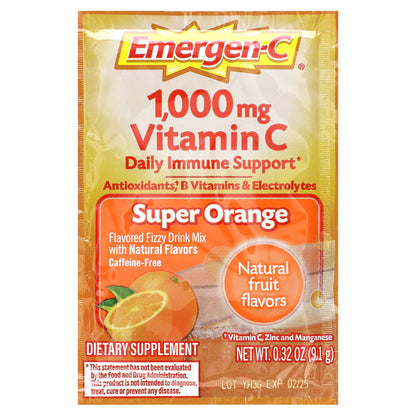 Emergen-C, Vitamin C, Super Orange, 1,000 mg, 30 Packets, 0.32 oz (9.1 g) Each