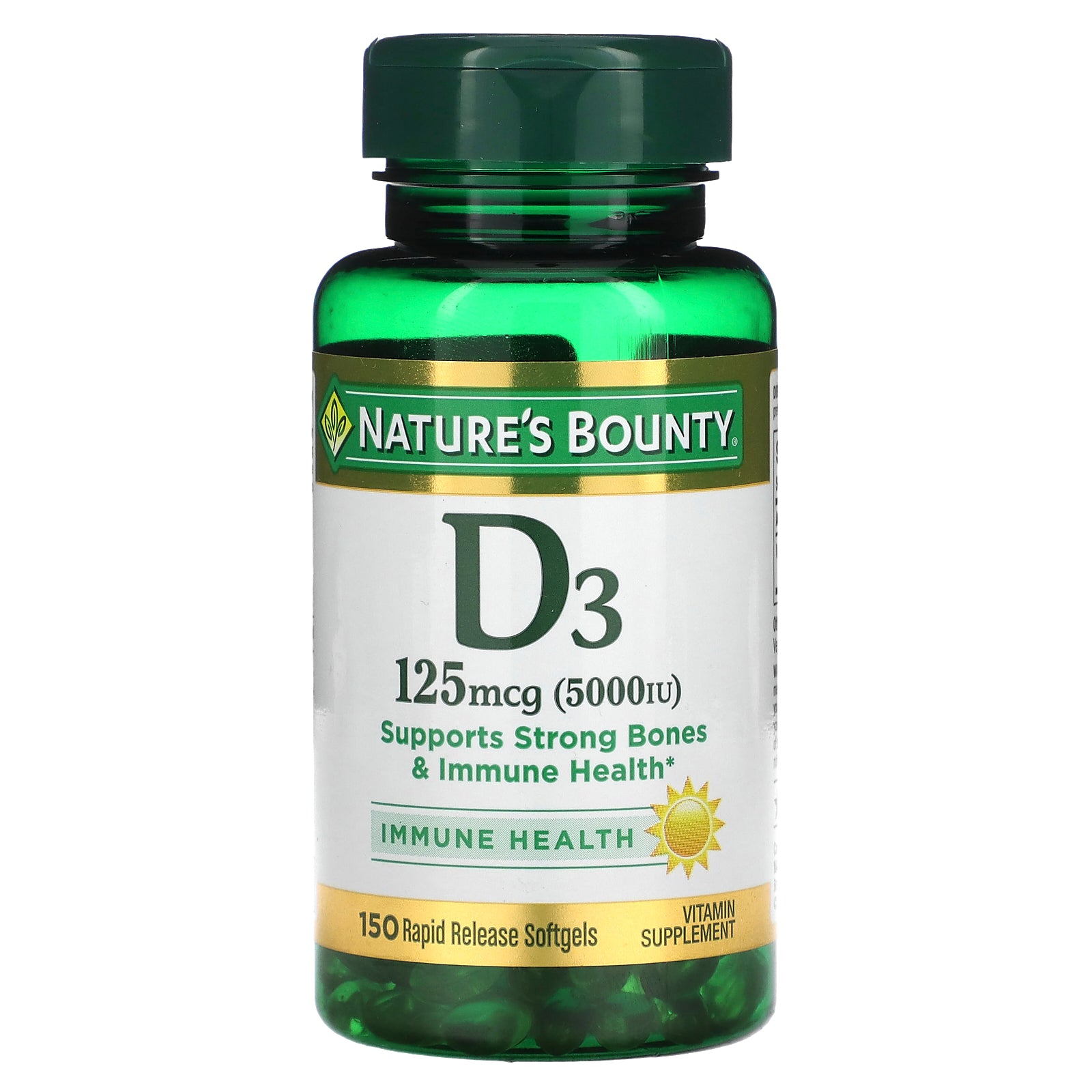 Nature's Bounty, D3, 125 mcg (5,000 IU), 150 Rapid Release Softgels