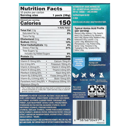 Vega, Organic Plant-Based Protein, Premium All-In-One Nutrition, French Vanilla, 10 Packs, 1.4 oz (38 g) Each