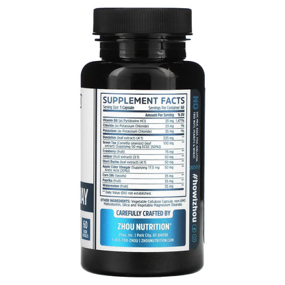 Zhou Nutrition, Water Away with Dandelion & Potassium, 60 Veggie Capsules