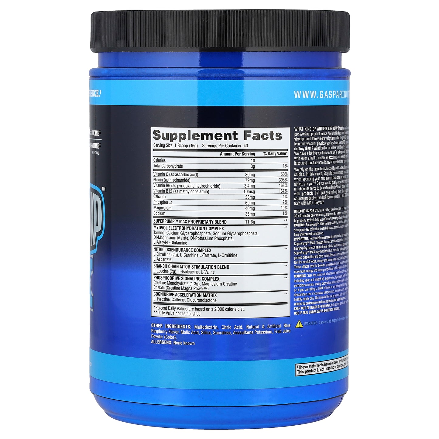 Gaspari Nutrition, SuperPump™ Max, Blue Raspberry, 1.41 lbs (640 g)