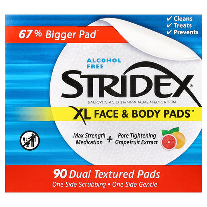 Stridex, XL Face & Body Pads™, Alcohol Free, 90 Dual Textured Pads
