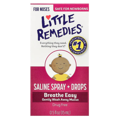 Little Remedies, Saline Spray + Drops, For Noses, 0.5 fl oz (15 ml)