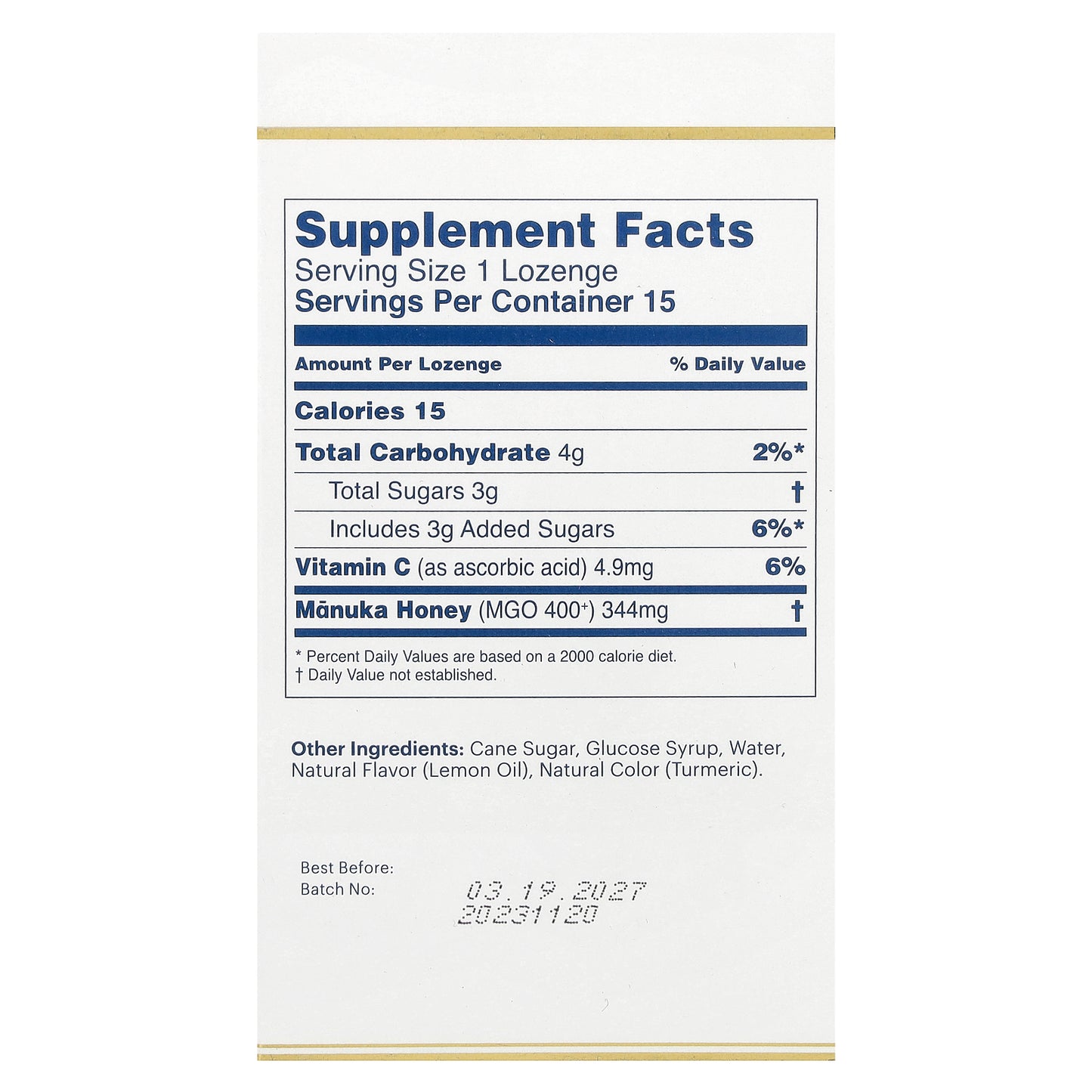 Manuka Health, Manuka Honey Lozenges, Natural Lemon, MGO 400+, 15 Lozenges