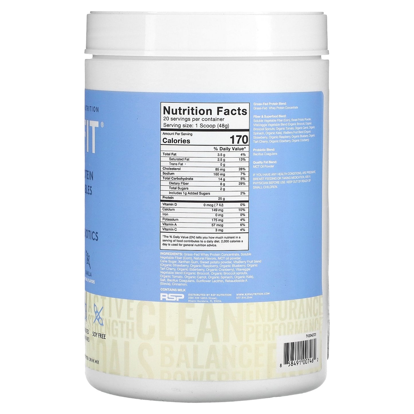 RSP Nutrition, TrueFit, Grass-Fed Whey Protein Shake, Vanilla, 2.11 lbs (960 g)