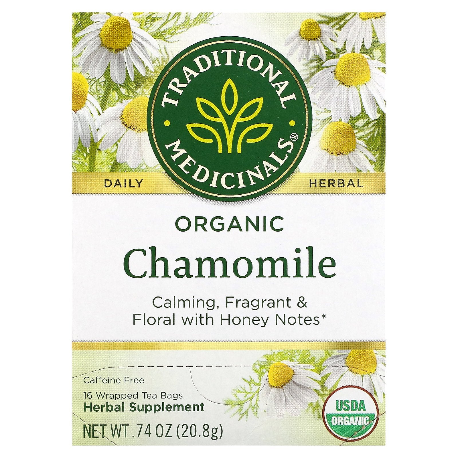 Traditional Medicinals, Organic Chamomile, Caffeine Free, 16 Wrapped Tea Bags, 0.74 oz (20.8 g)