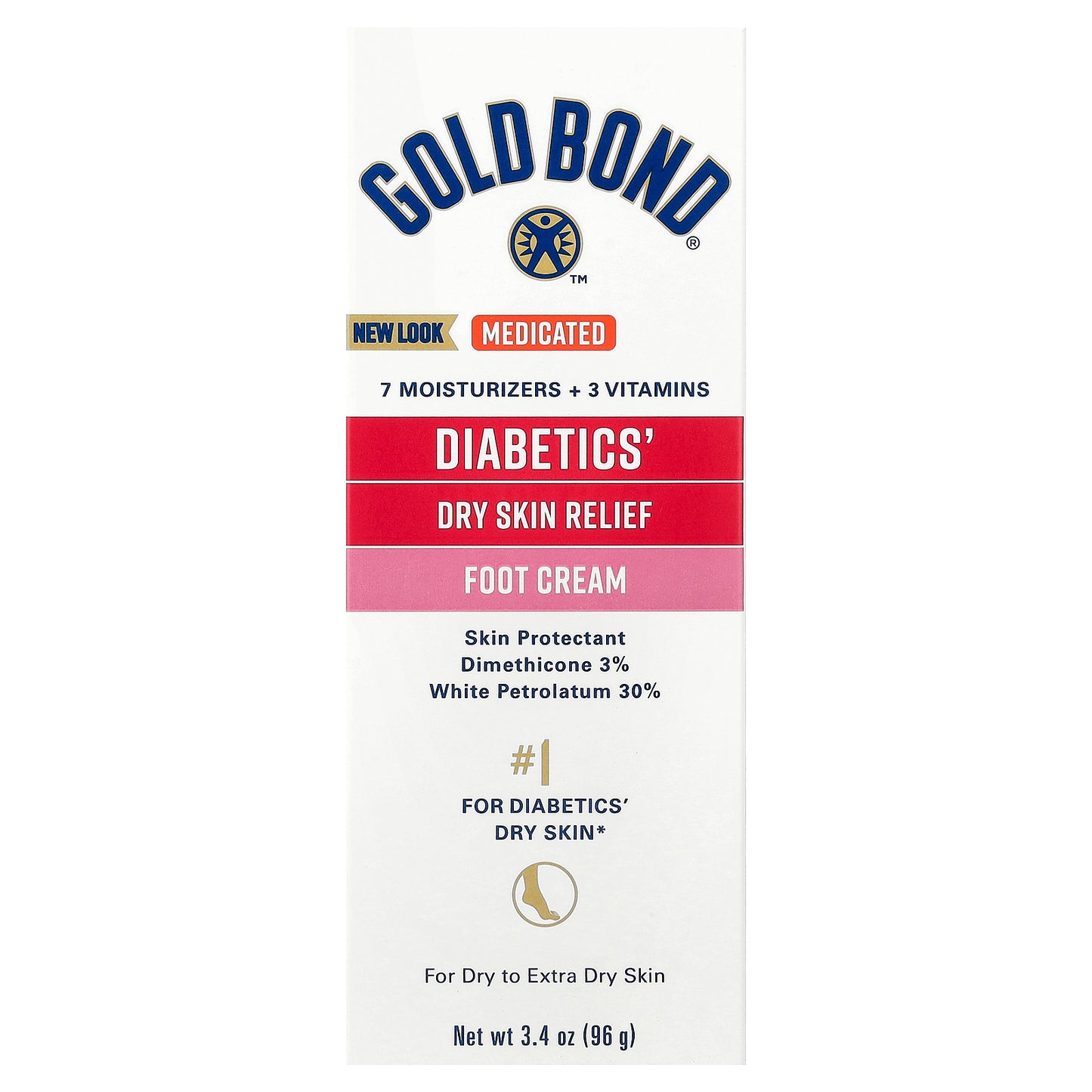Gold Bond, Medicated, Diabetics' Dry Skin Relief Foot Cream, For Dry to Extra Dry Skin, 3.4 oz (96 g)