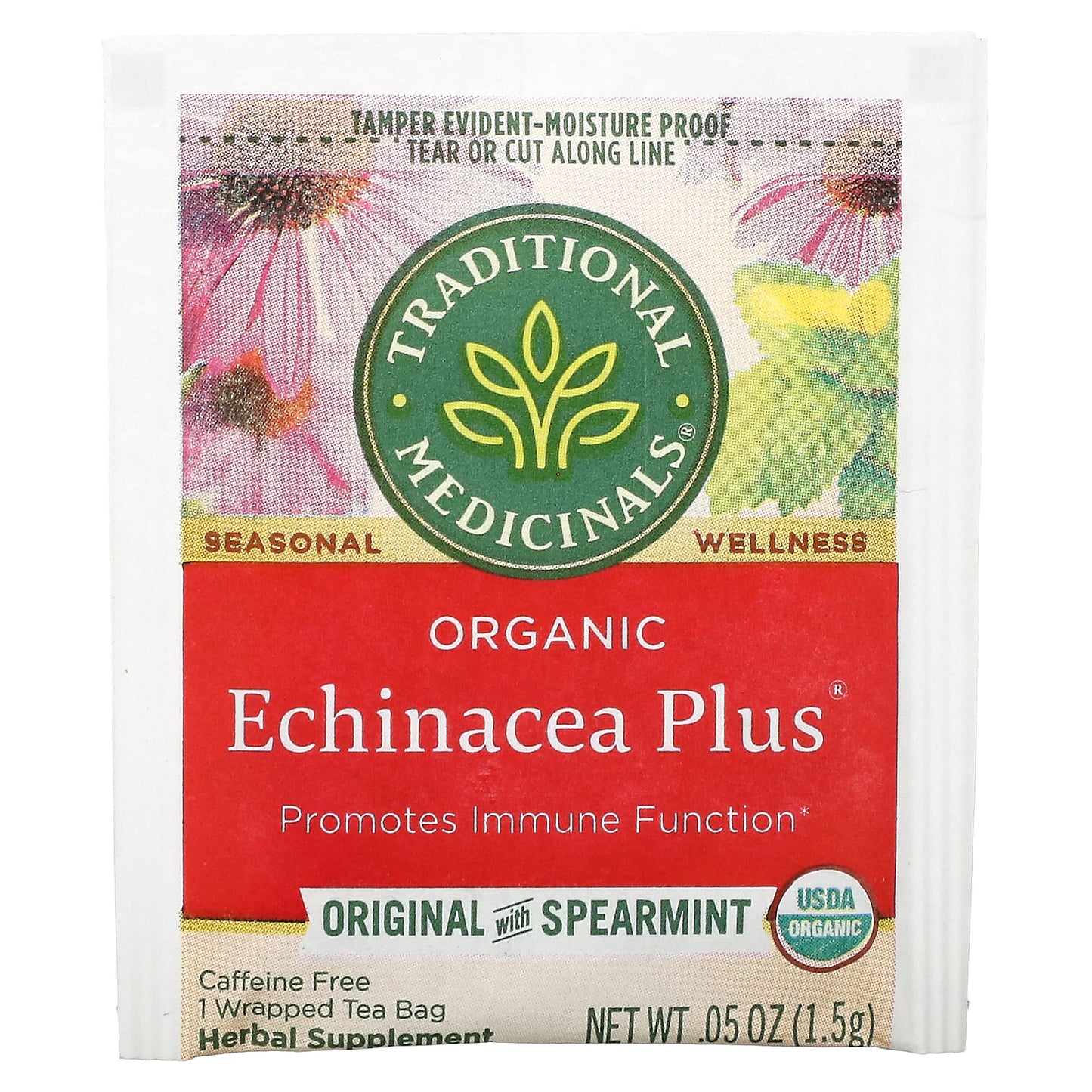 Traditional Medicinals, Organic Echinacea Plus, Original with Spearmint, Caffeine Free, 16 Wrapped Tea Bags, 0.85 oz (24 g)