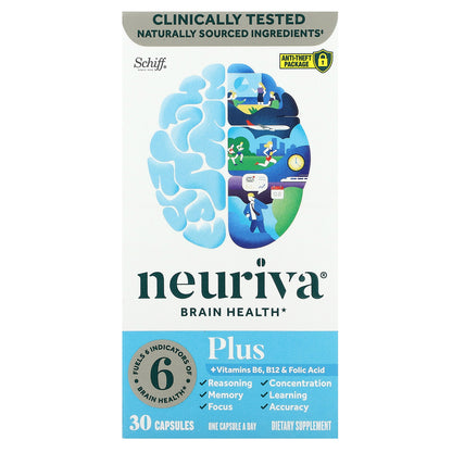 Schiff, Neuriva Brain Health, Plus Vitamins B6, B12 & Folic Acid, 30 Capsules