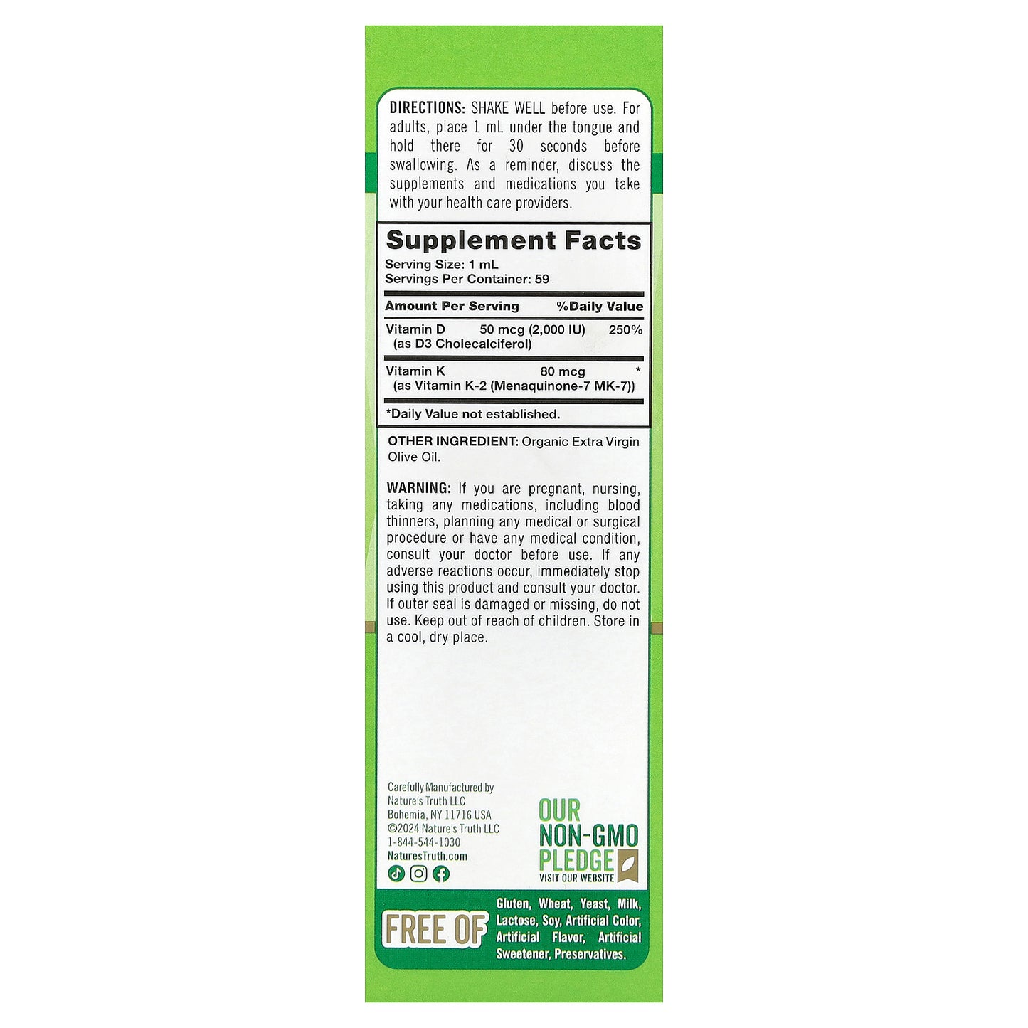Nature's Truth, K2 + D3 with MK-7 Liquid Drops, 2 fl oz (59 ml)