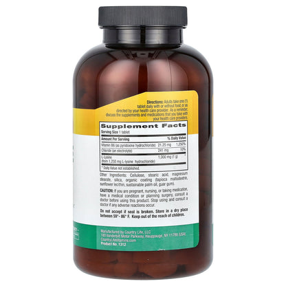 Country Life, L-Lysine, 1,000 mg, 250 Tablets