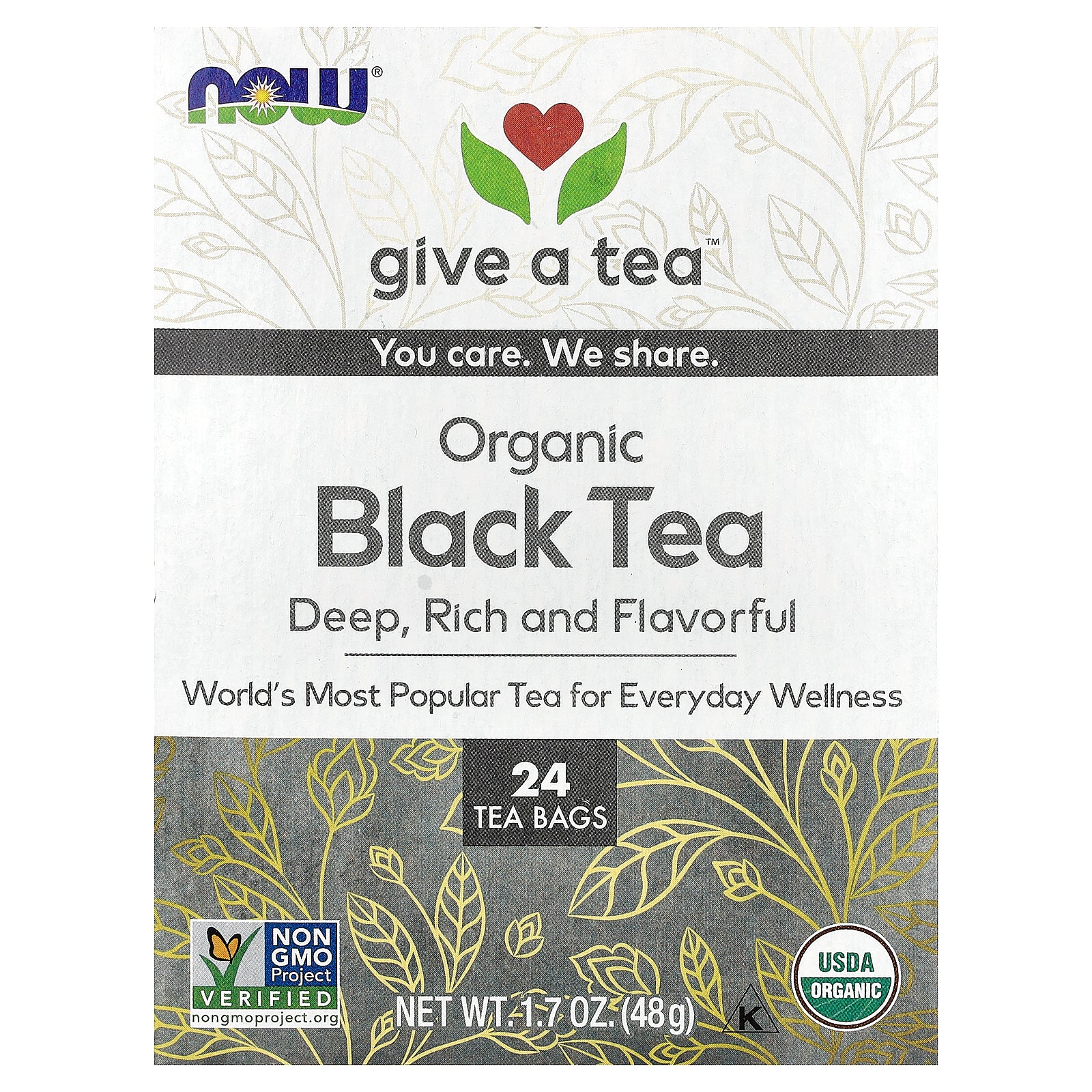 NOW Foods, Organic Black Tea, 24 Tea Bags, 1.7 oz (48 g)