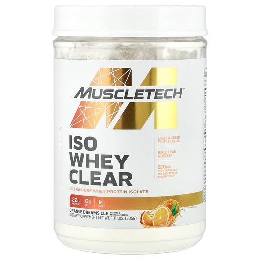 MuscleTech, ISO Whey Clear, Ultra-Pure Protein Isolate, Orange Dreamsicle, 1.11 lbs (505 g)