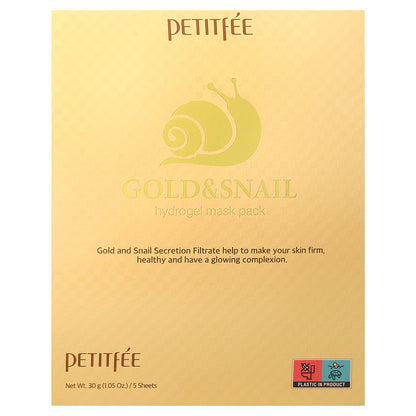 Petitfee, Gold & Snail Hydrogel Beauty Mask Pack, 5 Sheets, 1.05 oz (30 g) Each