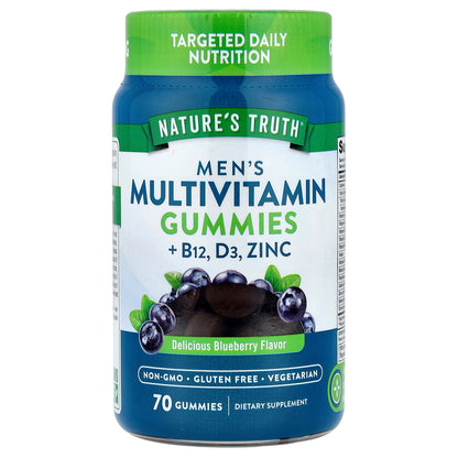 Nature's Truth, Men's Multivitamin Gummies + B12, D3, Zinc, Delicious Blueberry, 70 Gummies