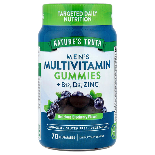 Nature's Truth, Men's Multivitamin Gummies + B12, D3, Zinc, Delicious Blueberry, 70 Gummies