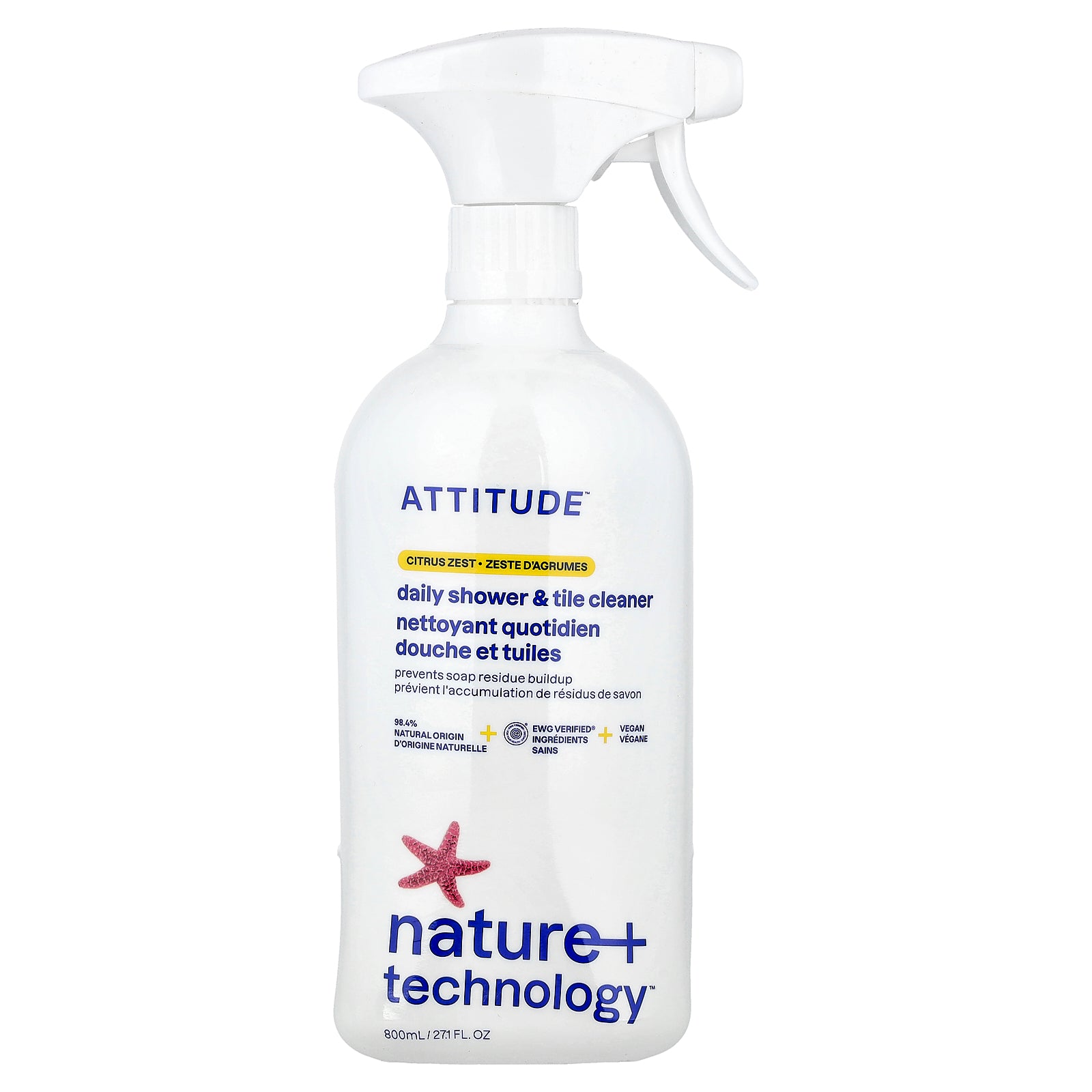 ATTITUDE, Nature + Technology™, Daily Shower & Tile Cleaner, Citrus Zest, 27.1 fl oz (800 ml)