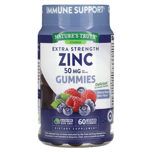 Nature's Truth, Extra Strength Zinc, Natural Mixed Berry, 50 mg, 60 Vegan Gummies