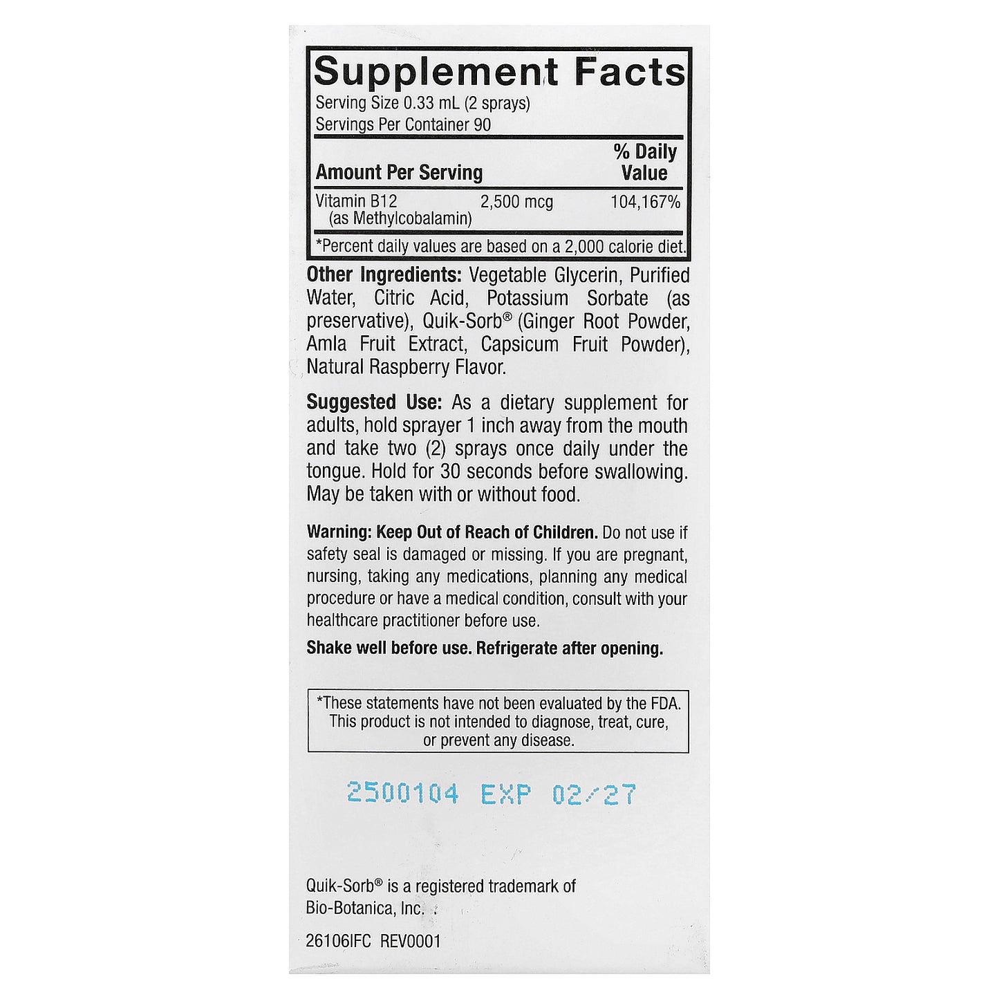 Nature's Answer, Methyl B12 2500 Liquid Spray, Raspberry, 1 fl oz (30 ml)