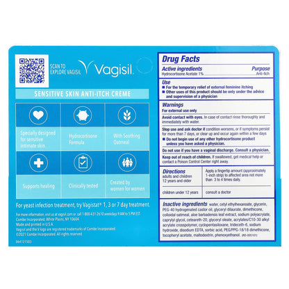 Vagisil, Anti-Itch Creme With Hydrocortisone, Sensitive Skin, 1 oz (28 g)