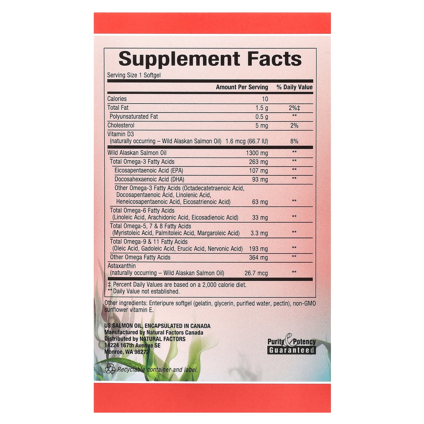 Natural Factors, Complete Omega, 100% Wild Alaskan Salmon Oil, 1,300 mg, 90 Enteripure™ Softgels