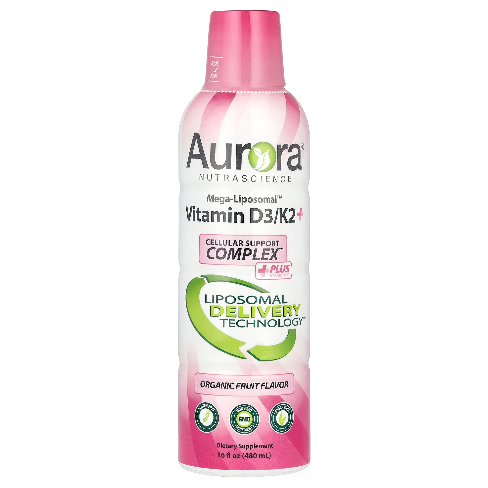 Aurora Nutrascience, Mega-Liposomal™, Vitamin D3/K2+ Plus Vitamin C, Organic Fruit, 16 fl oz (480 ml)