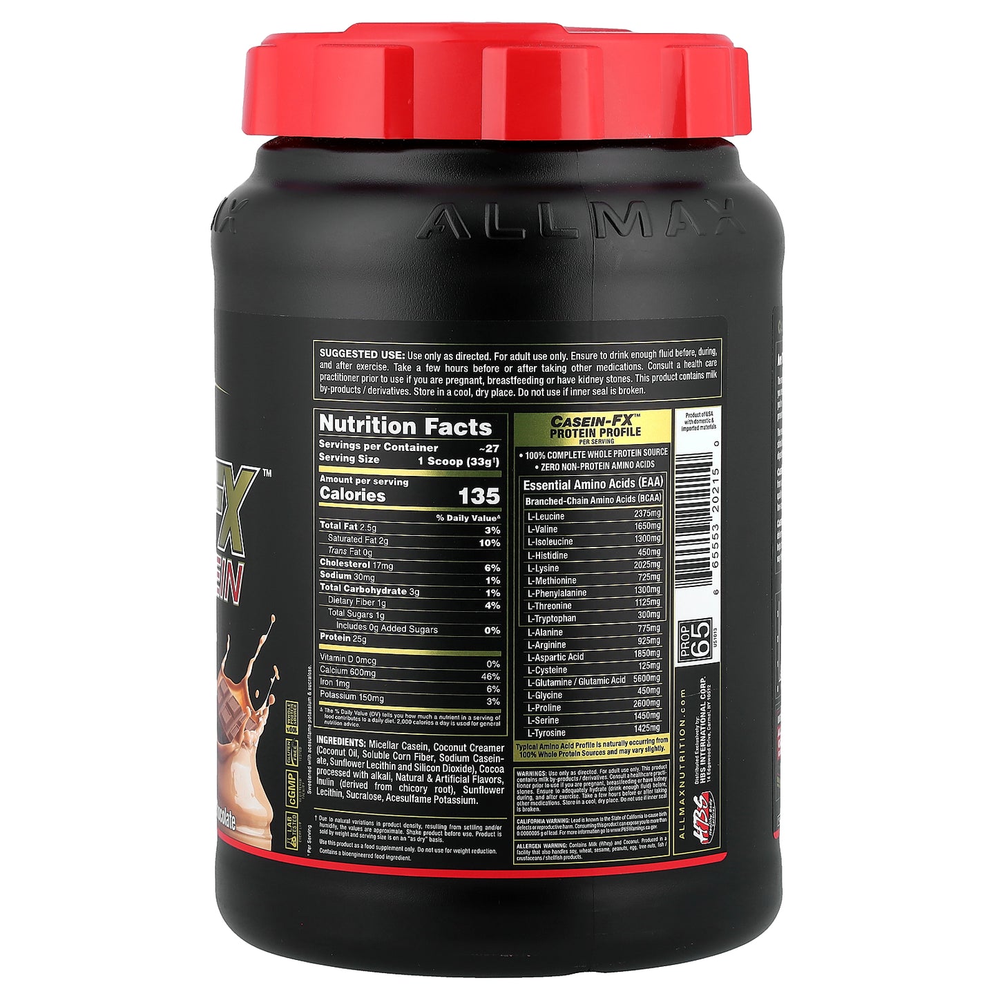 ALLMAX, Casein-FX™, 100% Casein Micellar Source Protein, Chocolate, 2 lbs (907 g)