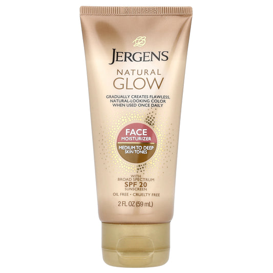 Jergens, Natural Glow, Face Moisturizer, SPF 20, Medium to Deep, 2 fl oz (59 ml)