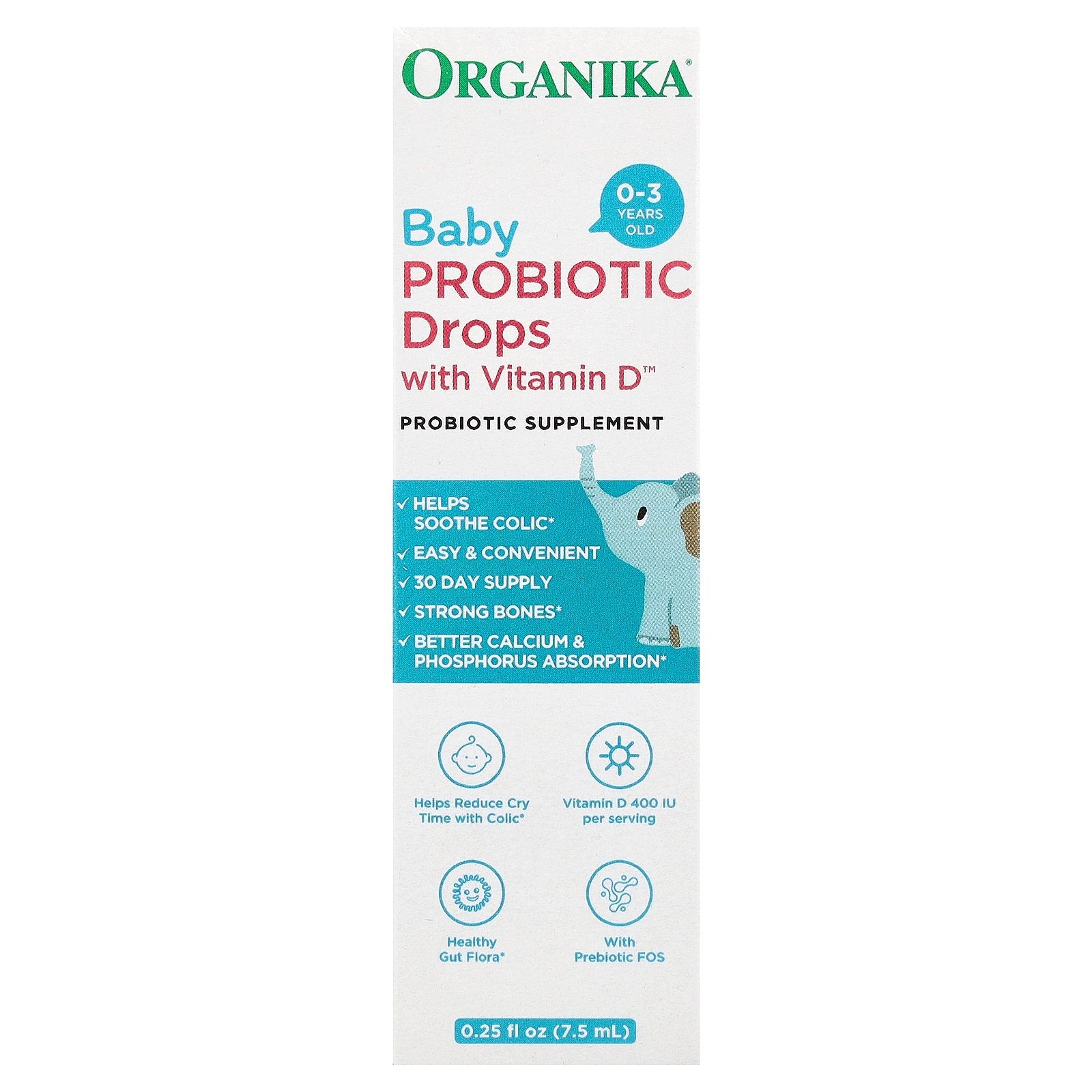Organika, Baby Probiotic Drops with Vitamin D™, 0-3 Years, 0.25 fl oz (7.5 ml)