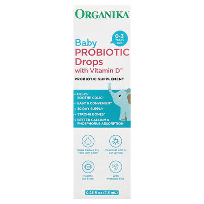 Organika, Baby Probiotic Drops with Vitamin D™, 0-3 Years, 0.25 fl oz (7.5 ml)