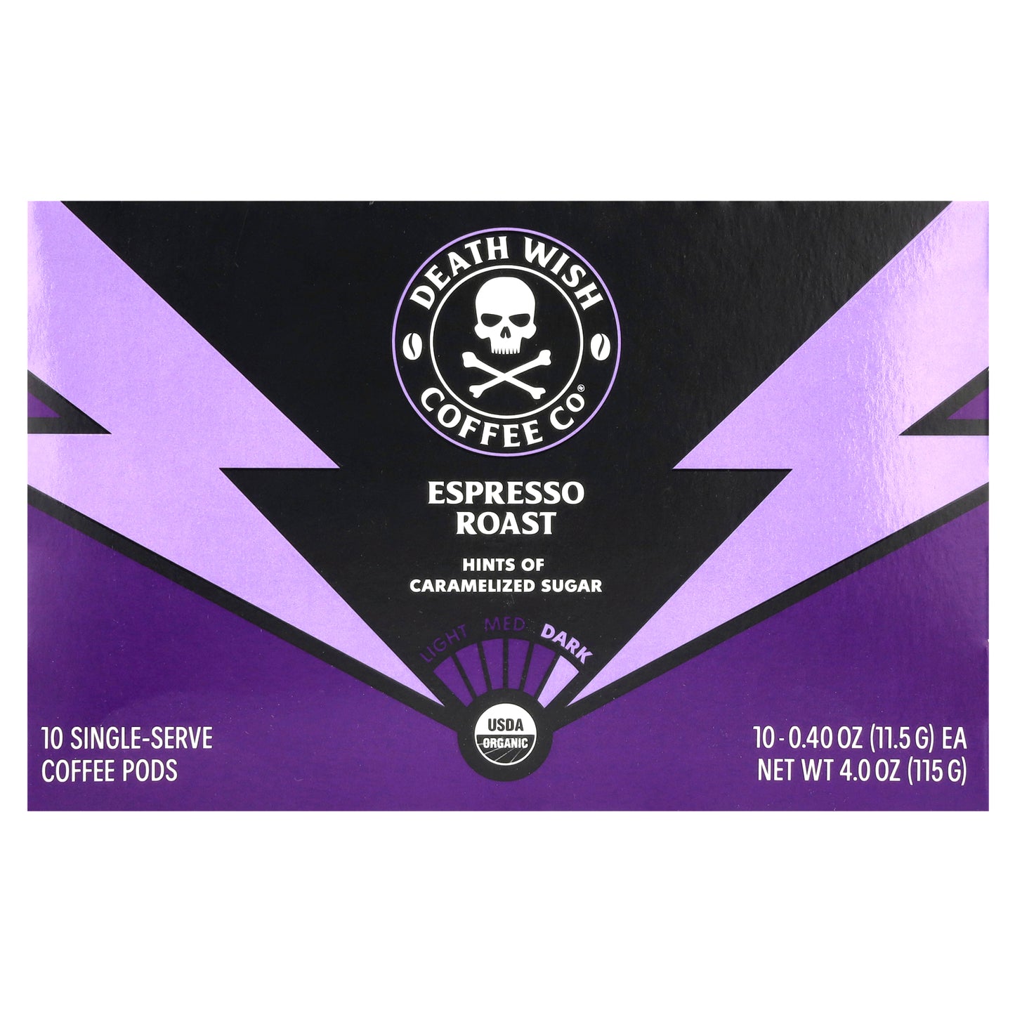 Death Wish Coffee, Single-Serve Coffee Pods, Espresso Roast, 10 Pods, 0.4 oz (11.5 g) Each