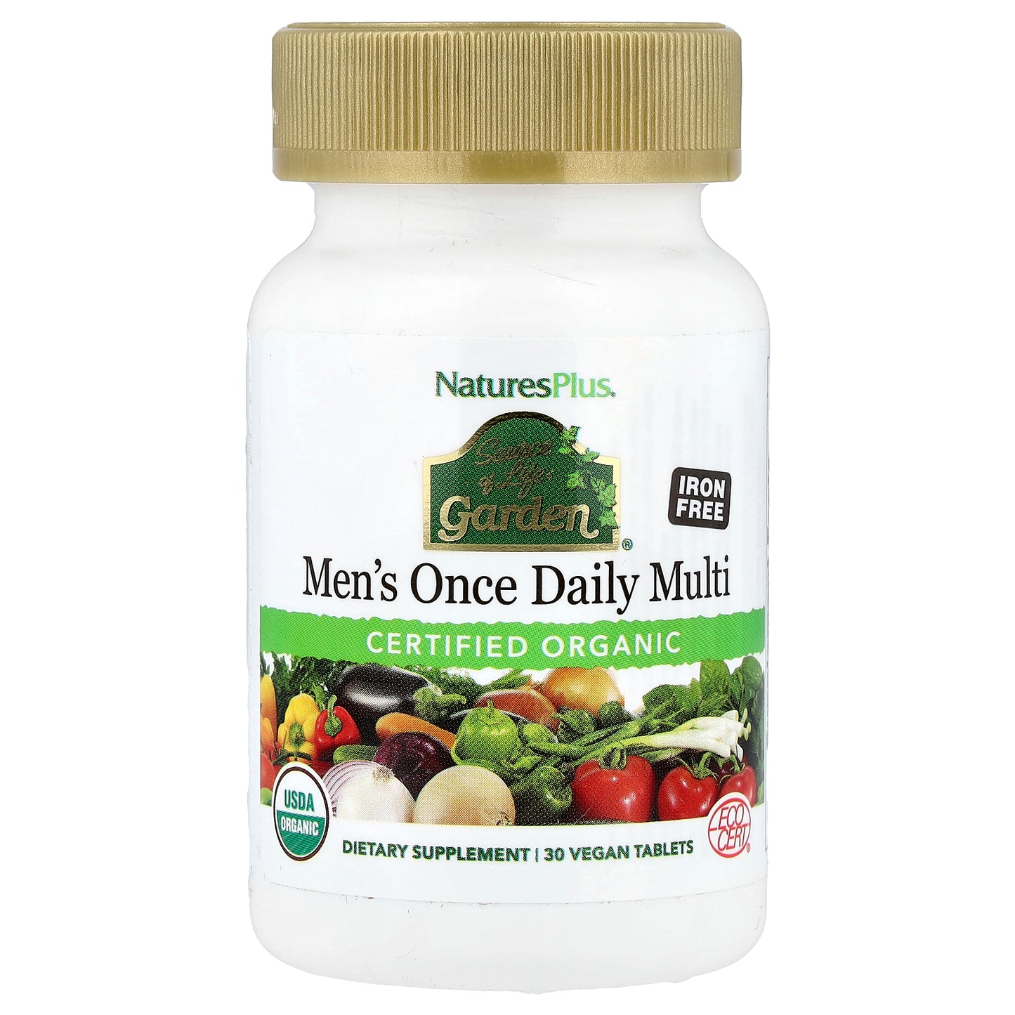 NaturesPlus, Source of Life Garden®, Organic Men's Once Daily Multi, Iron Free, 30 Vegan Tablets