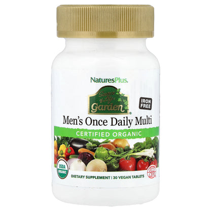 NaturesPlus, Source of Life Garden®, Organic Men's Once Daily Multi, Iron Free, 30 Vegan Tablets