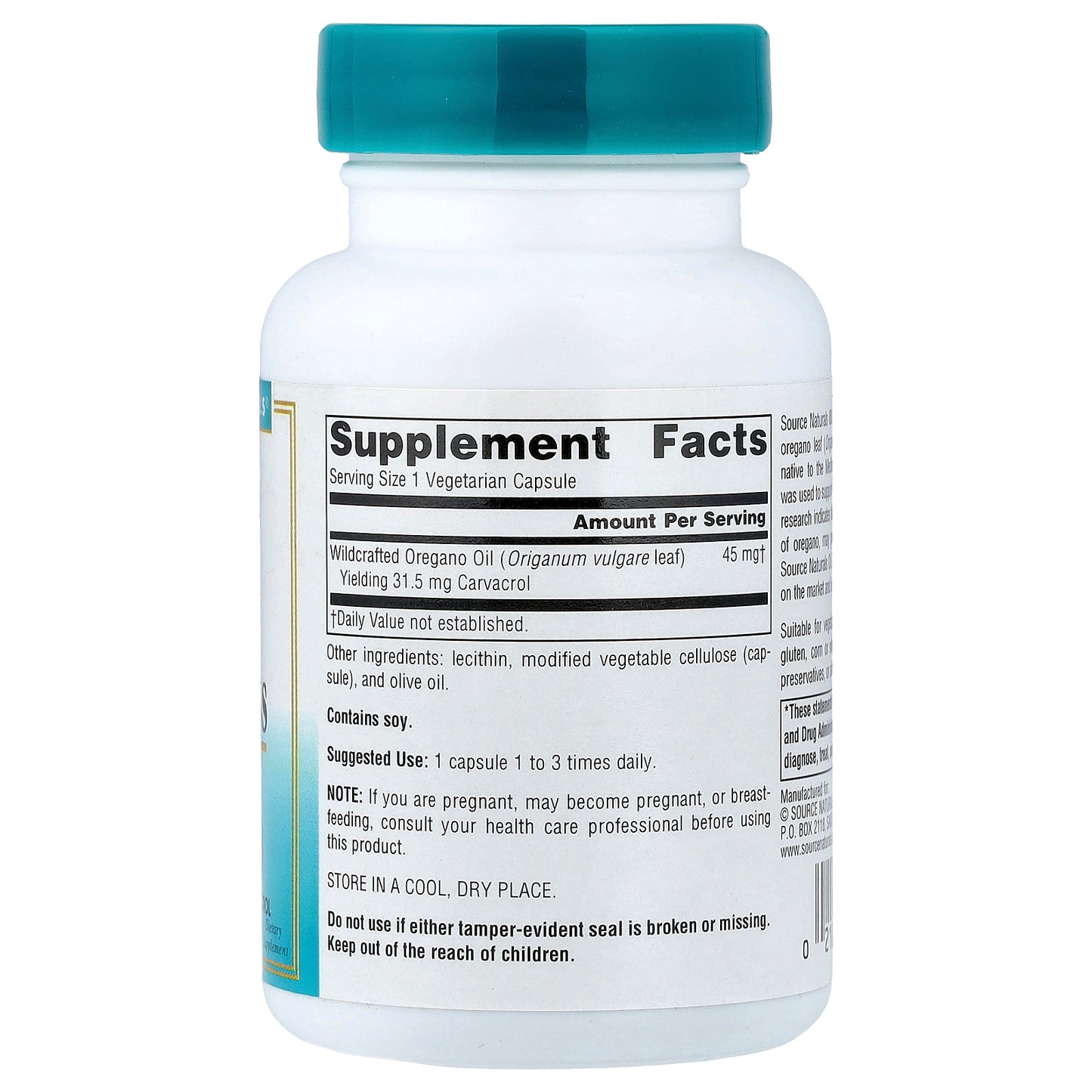 Source Naturals, Wellness, Oil of Oregano, 60 Vegetarian Capsules (45 mg per Capsule)