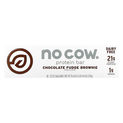 No Cow, Protein Bar, Chocolate Fudge Brownie, 12 Bars, 2.12 oz (60 g) Each