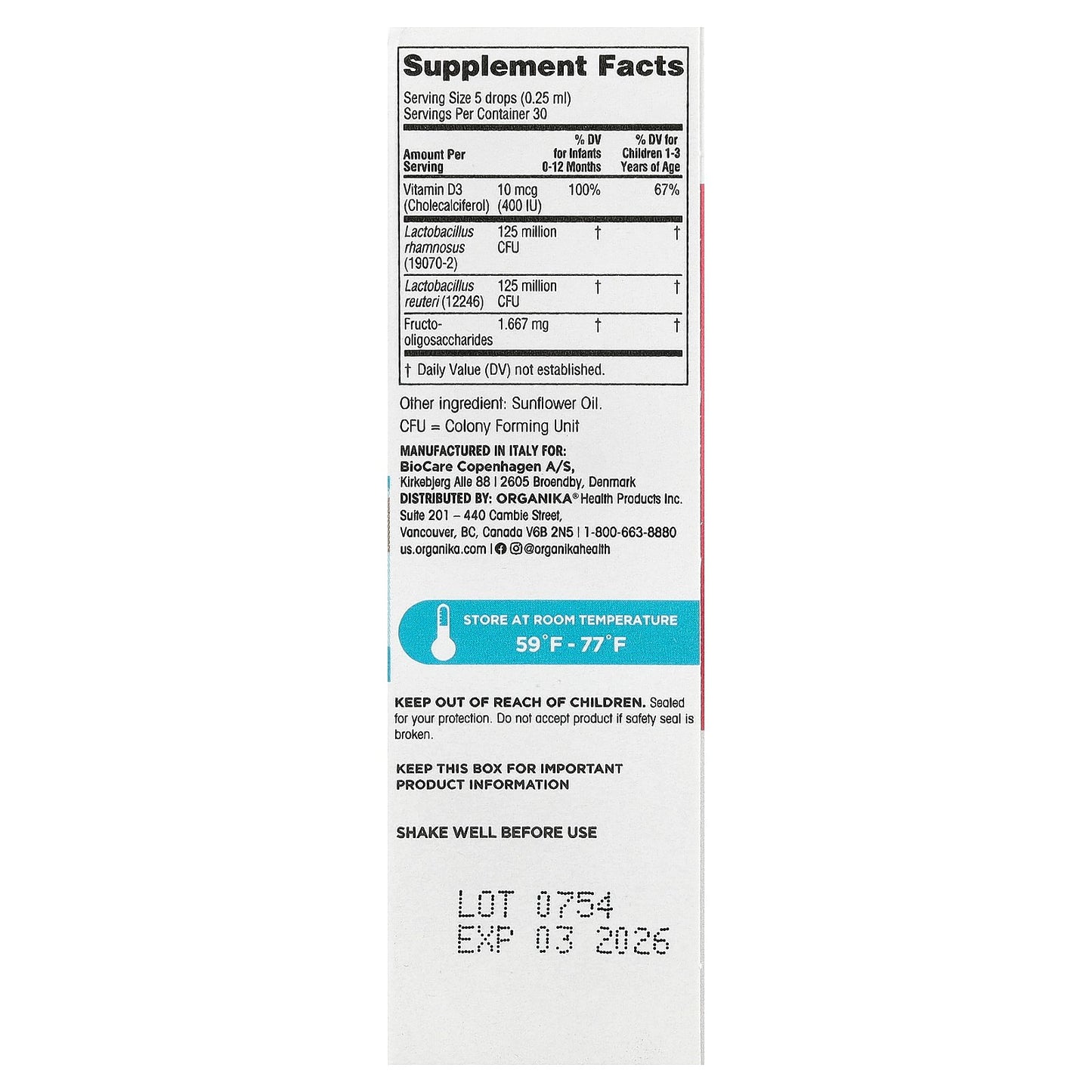 Organika, Baby Probiotic Drops with Vitamin D™, 0-3 Years, 0.25 fl oz (7.5 ml)