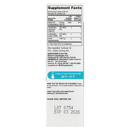 Organika, Baby Probiotic Drops with Vitamin D™, 0-3 Years, 0.25 fl oz (7.5 ml)