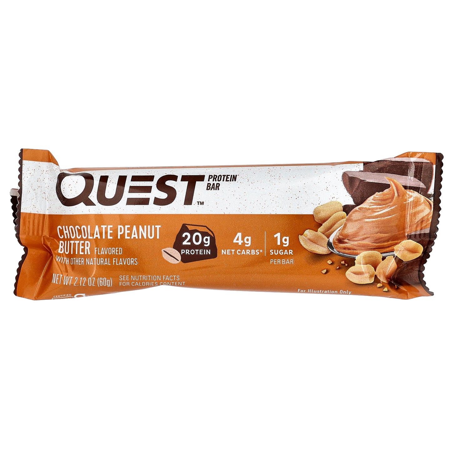 Quest Nutrition, Protein Bar, Chocolate Peanut Butter, 4 Bars, 2.12 oz (60 g) Each