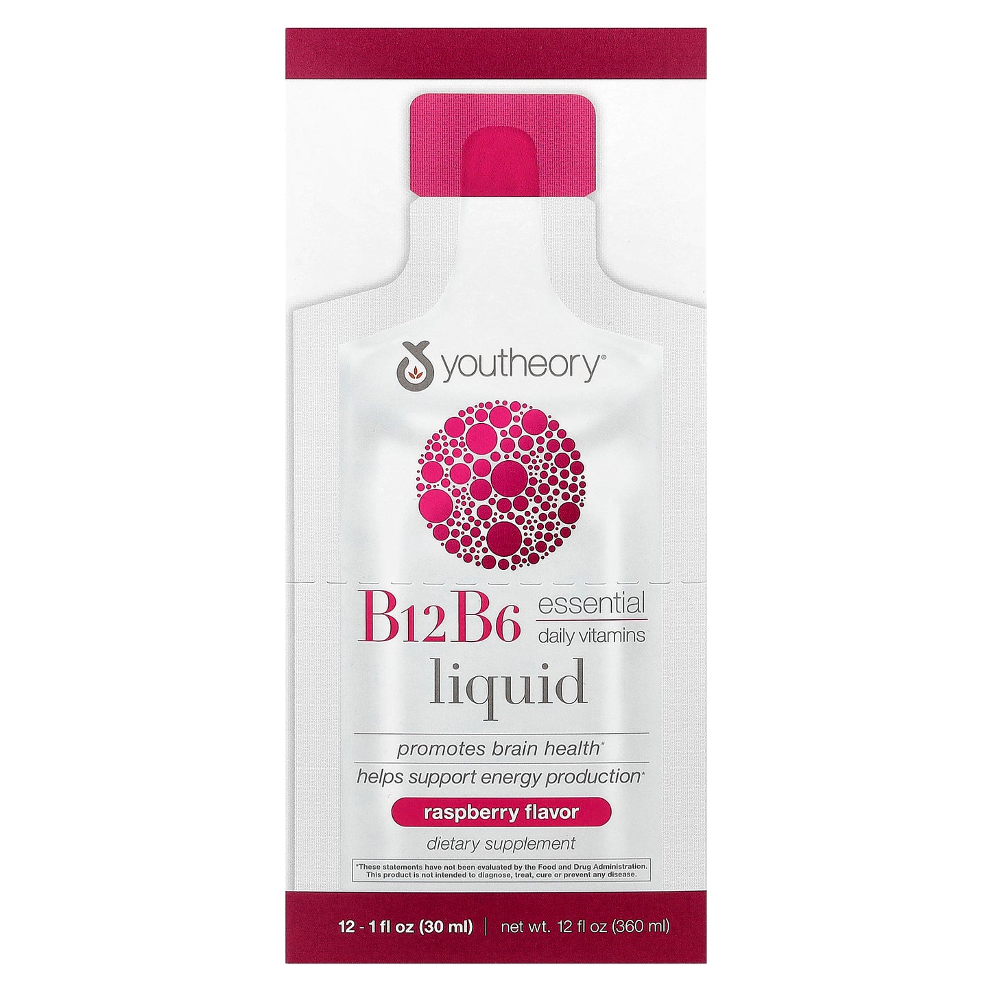 Youtheory, B12 B6 Liquid, On The Go, Raspberry, 12 Packets, 1 fl oz (30 ml) Each