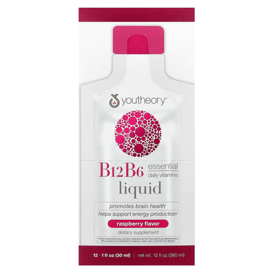 Youtheory, B12 B6 Liquid, On The Go, Raspberry, 12 Packets, 1 fl oz (30 ml) Each