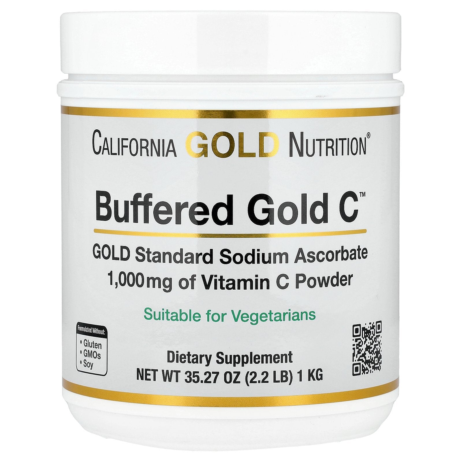 California Gold Nutrition, Buffered Gold C™, Non-Acidic Vitamin C Powder, Sodium Ascorbate, 2.2 lb (1 kg)