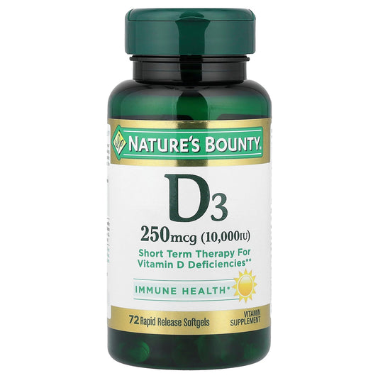Nature's Bounty, Vitamin D3, 250 mcg (10,000 IU), 72 Rapid Release Softgels