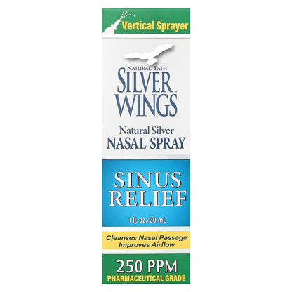 Natural Path Silver Wings, Natural Silver, Nasal Spray, Sinus Relief, 250 PPM, 1 fl oz (30 ml)