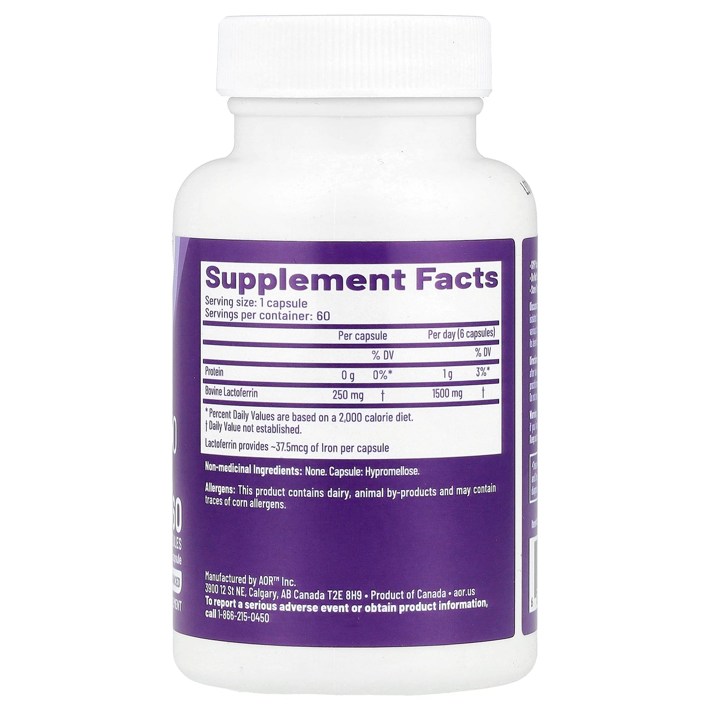 Advanced Orthomolecular Research AOR, Lactoferrin-250, 250 mg , 60 Capsules