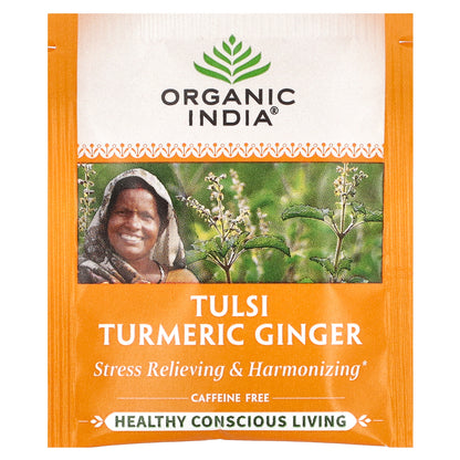 Organic India, Tulsi Tea, Turmeric Ginger, Caffeine-Free, 18 Infusion Bags, 1.2 oz (34.2 g)