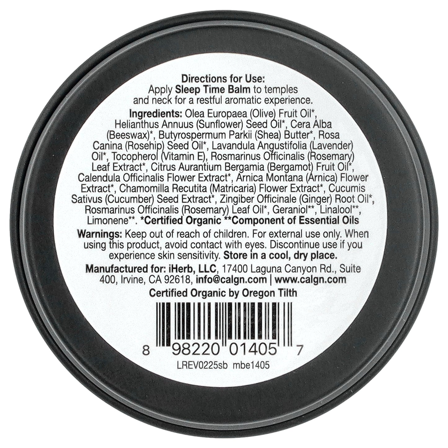 California Gold Nutrition, Beauty, Sleep Time Balm, Lavender & Chamomile, 0.6 oz (17 g)
