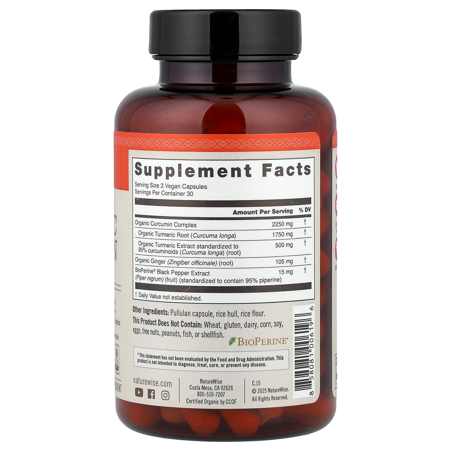 NatureWise, Organic Turmeric Curcumin, 90 Vegan Capsules