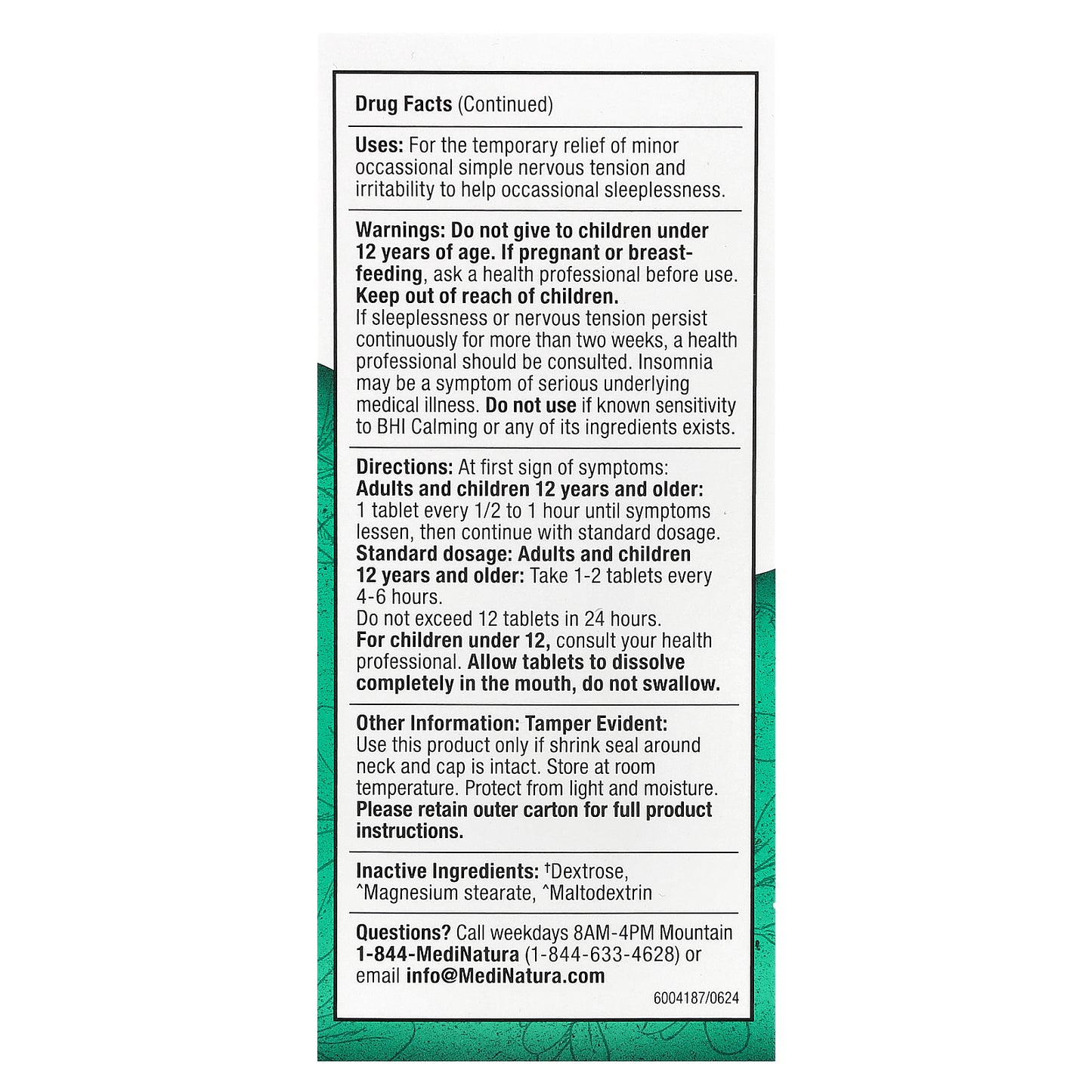 MediNatura, BHI, Calming, 100 Tablets