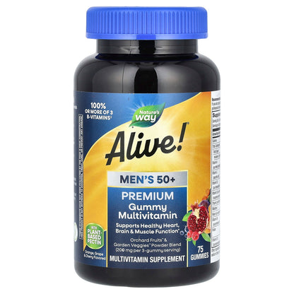 Nature's Way, Alive!® Men's 50+ Premium Gummy Multivitamin, Orange, Grape & Cherry, 75 Gummies