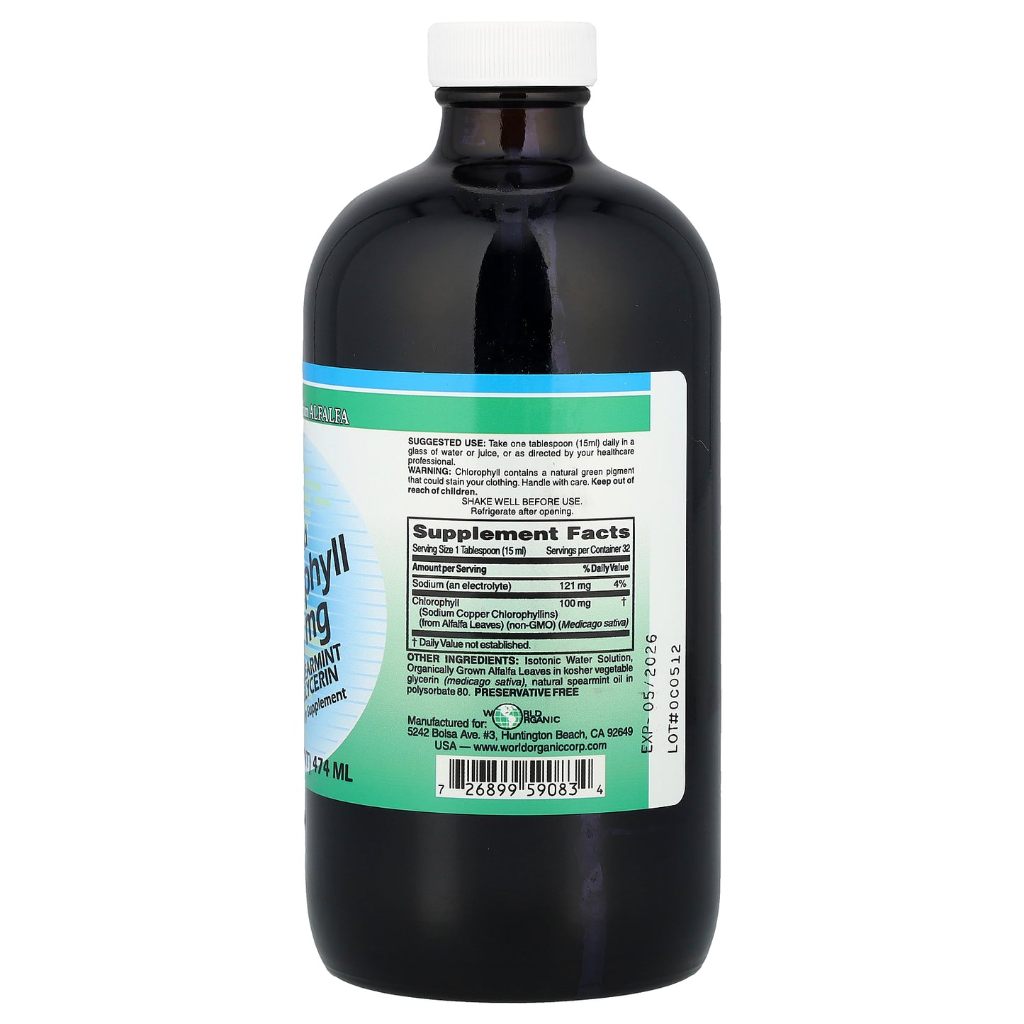 World Organic, Liquid Chlorophyll with Spearmint and Glycerin, 16 fl oz (474 ml)